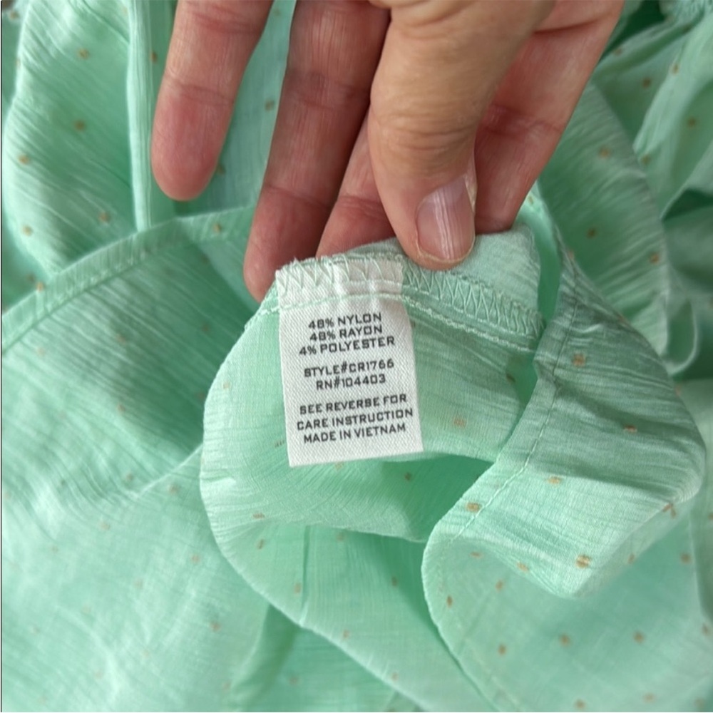 NWOT Mine @ Anthropology Mint Green Puff Sleeve Polka Dot Blouse - Picture 7 of 9